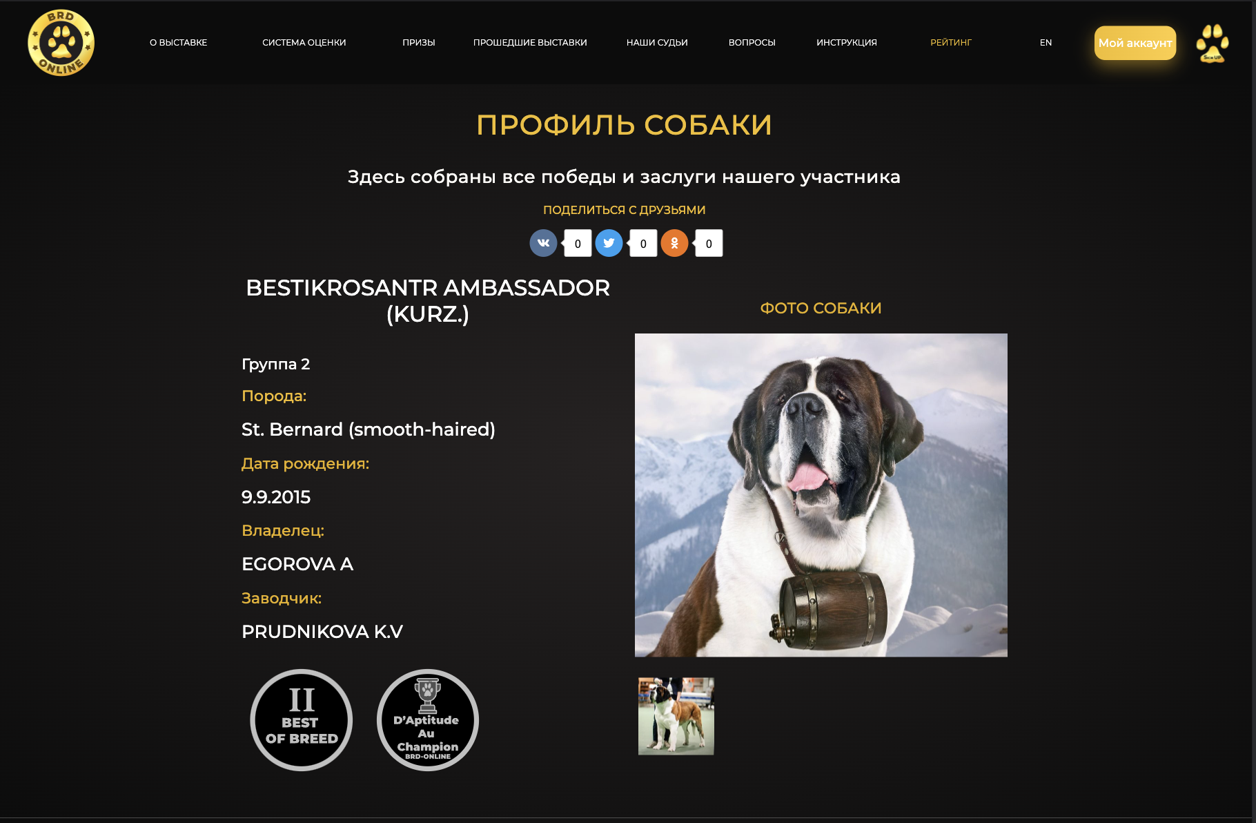 После добавления собаки создаётся отдельная страница с её профилем