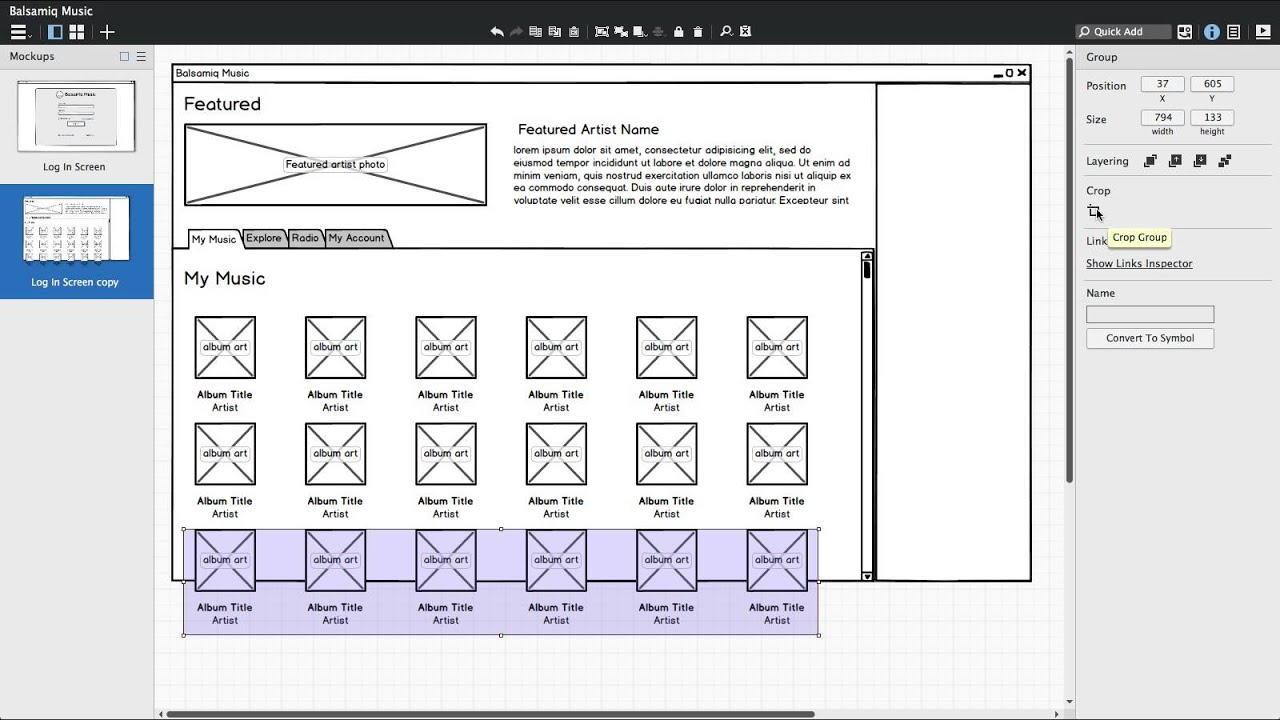 Интерфейс программы balsamiq