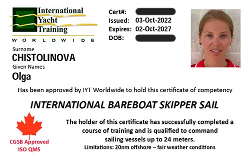 Яхтенные права Bareboat Skipper IYT Яхтенные права Bareboat Skipper IYT
