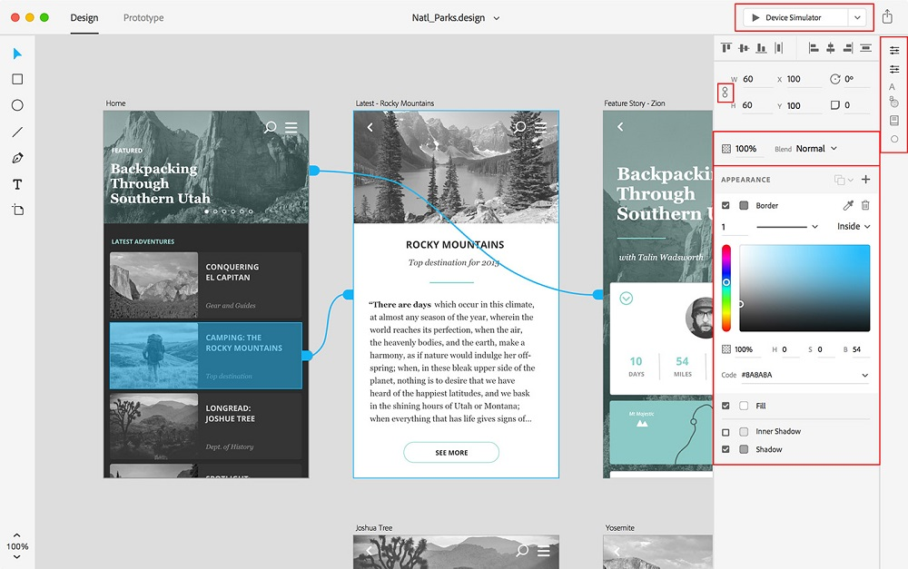 Интерфейс программы adobe xd