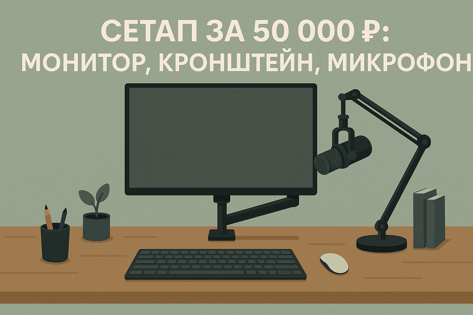 Сетап за 50 000 ₽: монитор, кронштейн, микрофон для домашнего офиса