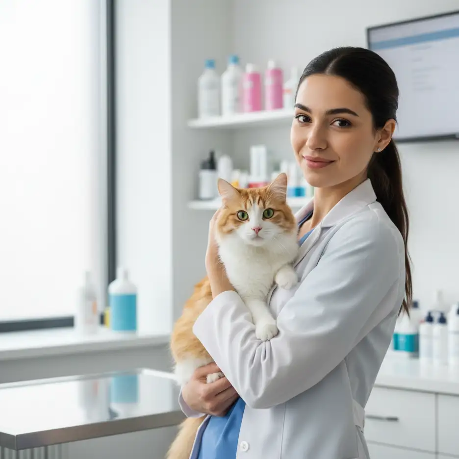 кот на руках у ветеринара