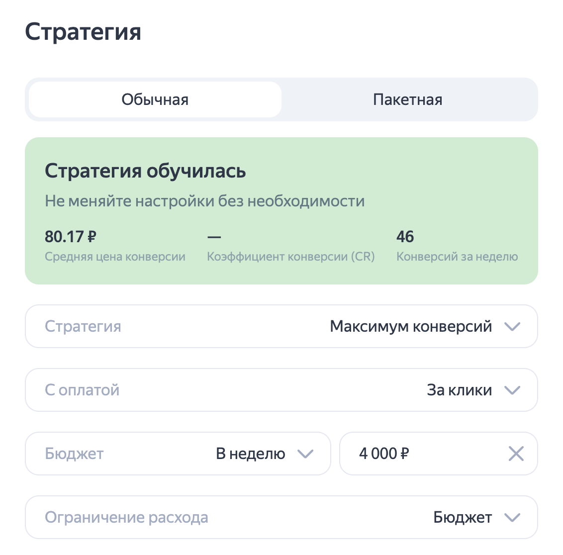 Максимум конверсий, оплата за клики в РСЯ