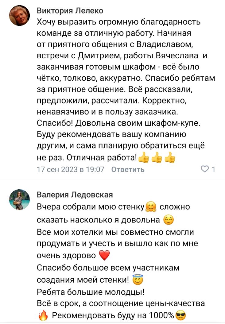 скриншот отзыва клиентов о шкафах-купе на заказ 9 отзыв клиентов о шкафах-купе на заказ 9