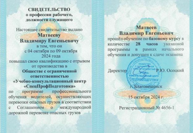 Свидетельство ДОПОГ