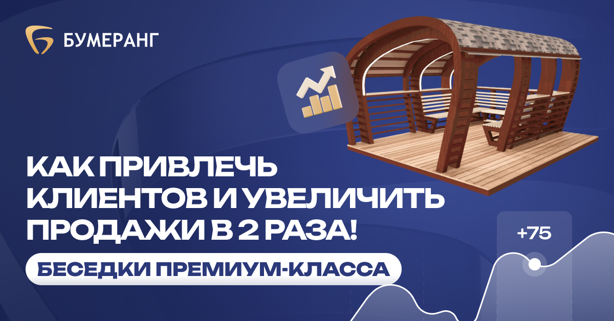 Производство премиальных беседок. 75 заявок по 1200₽, 4 сделки на 2,2 млн ₽ за 2 месяца Производство премиальных беседок. 75 заявок по 1200₽, 4 сделки на 2,2 млн ₽ за 2 месяца