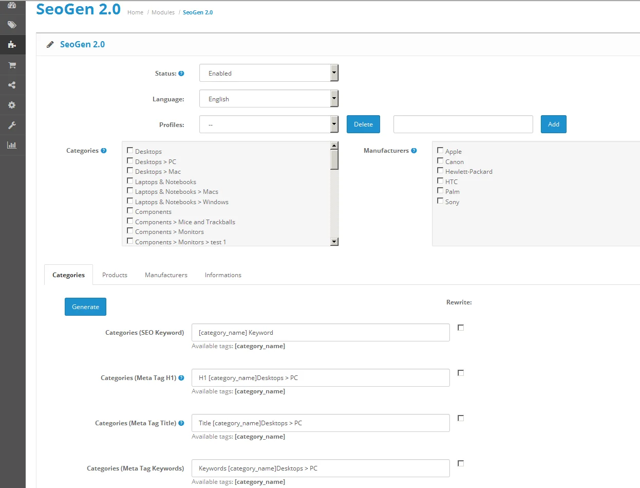 OpenCart SEO OpenCart SEO настройка тегов