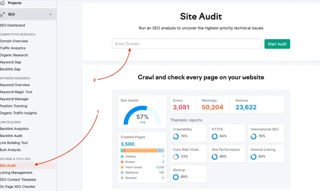 Semrush Site Audit запуск Semrush Site Audit запуск фото