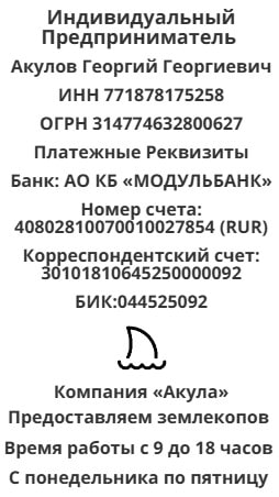 Реквизиты аутсорсинговой компании землекопов Акула 1 Реквизиты аутсорсинговой компании землекопов Акула 1