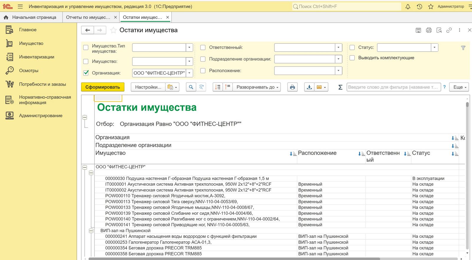 отчет остатки имущества отчет остатки имущества