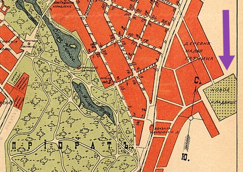 Гатчинское кладбище на карте 1915 года Гатчинское кладбище на карте 1915 года