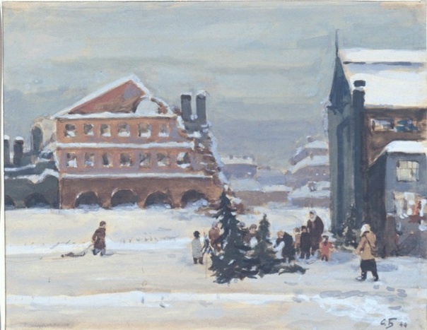 Боим Соломон Самсонович (1899, Курская губ. - 1978, Москва)Елочный базар на Петроградской стороне. 1944. Боим Соломон Самсонович (1899, Курская губ. - 1978, Москва)Елочный базар на Петроградской стороне. 1944.